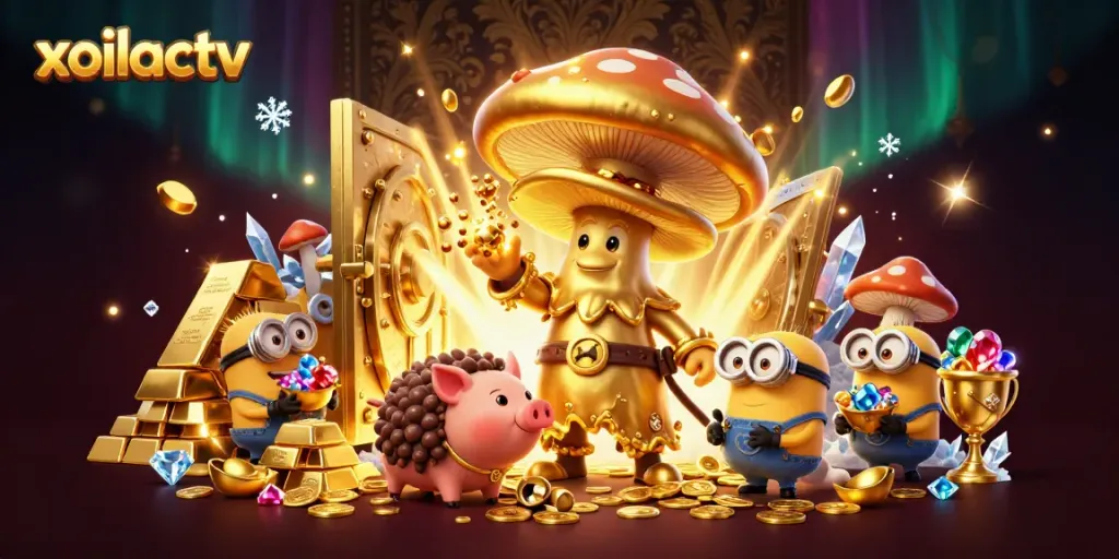 Experience the excitement of xoilactv with a magical golden wizard and treasure-filled scene.