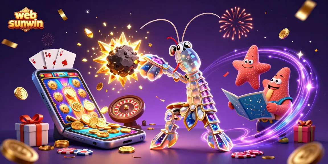 Win big with web sunwin: 3D cartoon samurai shrimp amidst dazzling casino elements