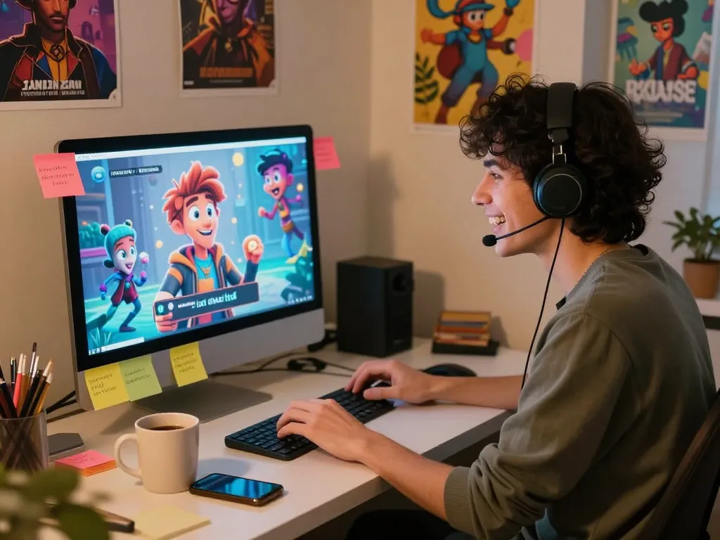 Person engaged in a crush on AI character chat, showcasing emotions in a cozy digital interaction.