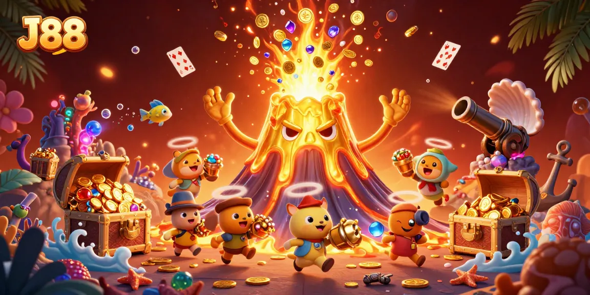 Experience thrilling play at J88 with treasure-filled adventures in a vibrant underwater casino scene.