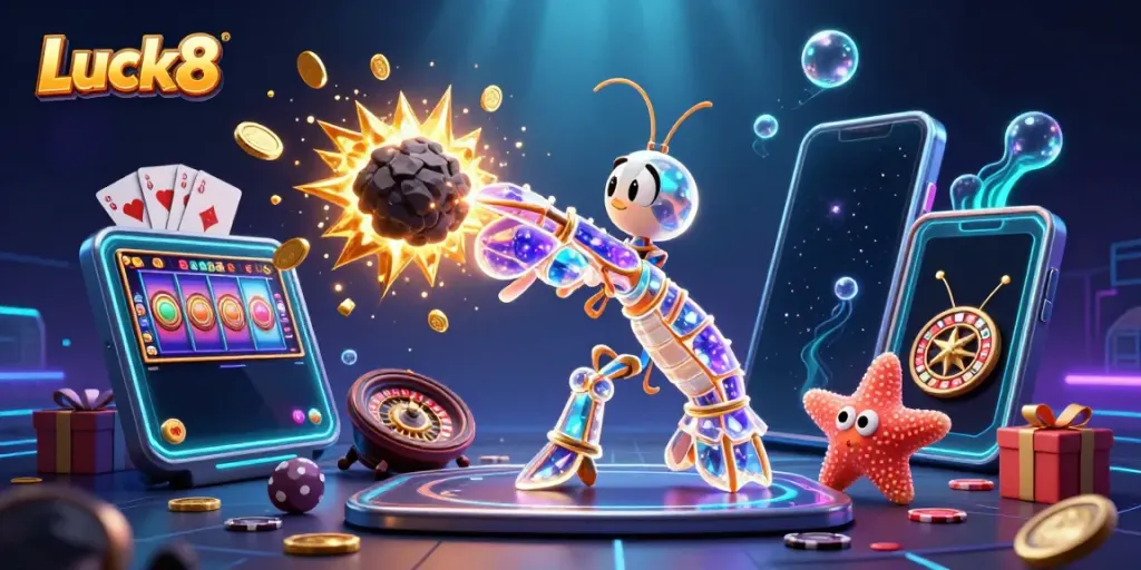 Engage with exciting games at Luck8 amidst vibrant underwater visuals and celestial characters.