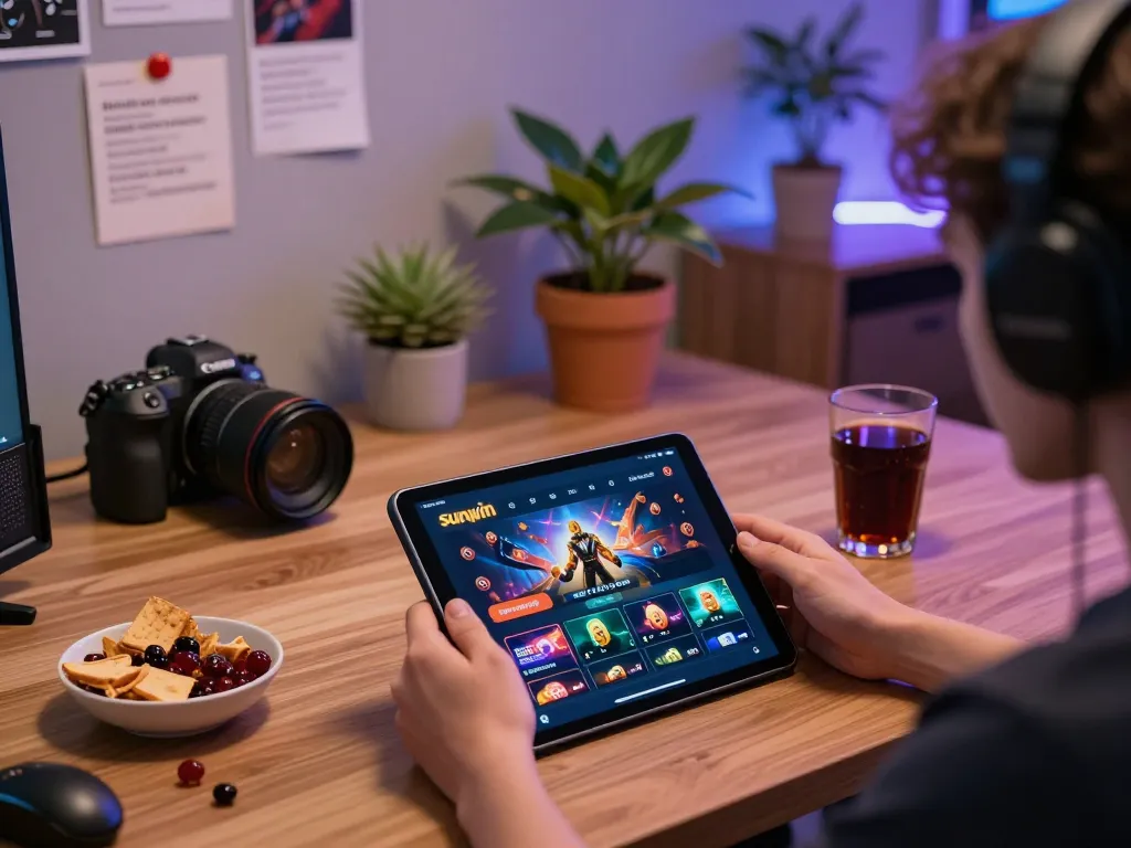 Experience the thrill of online gambling with Sunwin, safe gameplay on a cozy tablet setup.