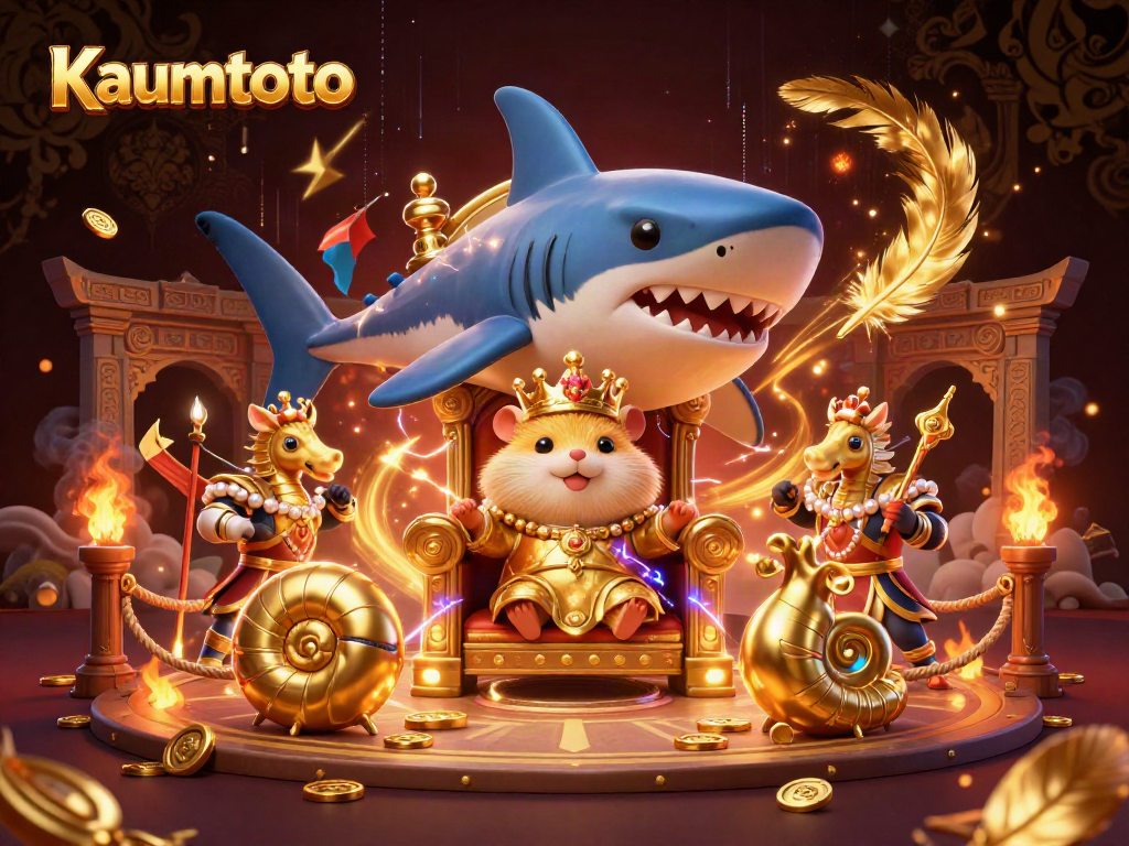 Kaumtoto showcases a fierce hamster king with royal guards in a gambling arena scene packed with vibrant details.