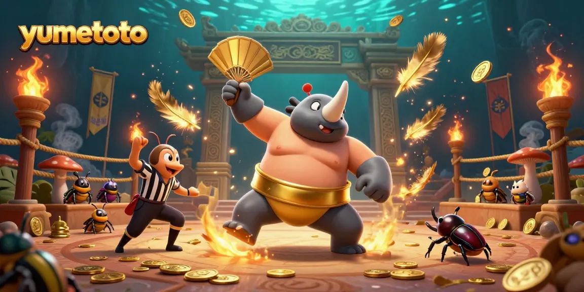 Experience the thrill of yumetoto as our champion beetle stomps coins in a dynamic casino scene.