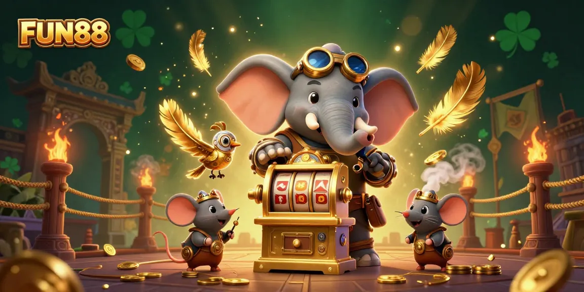 Spin the FUN88 slot machine with cartoon characters and vibrant casino elements.
