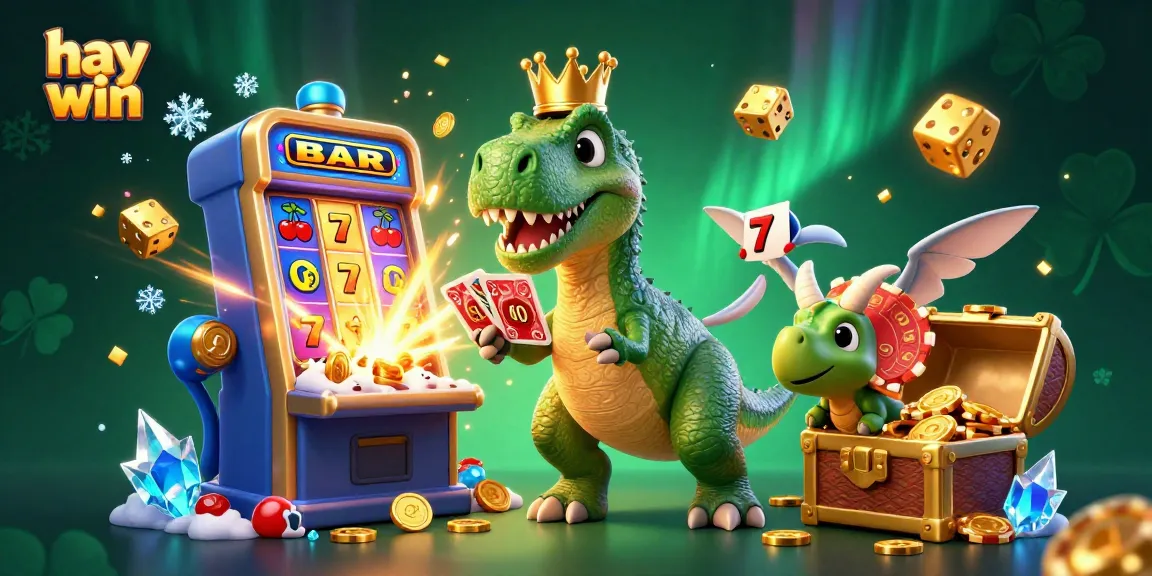 Engage with the vibrant world of hay win casino as a T-Rex plays cards amidst a jackpot explosion.