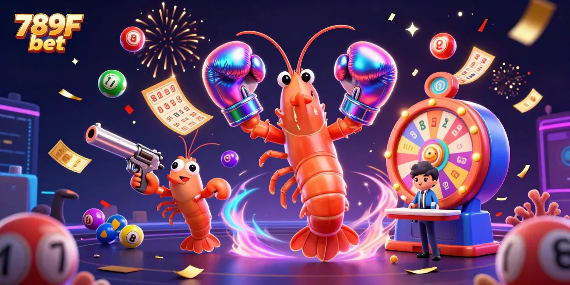 Experience the excitement with 789F bet as vibrant lottery elements explode in a dynamic casino scene.