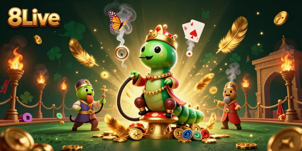 Experience 8Live's vibrant atmosphere with an elaborate casino illustration featuring a hookah-master and gaming elements.