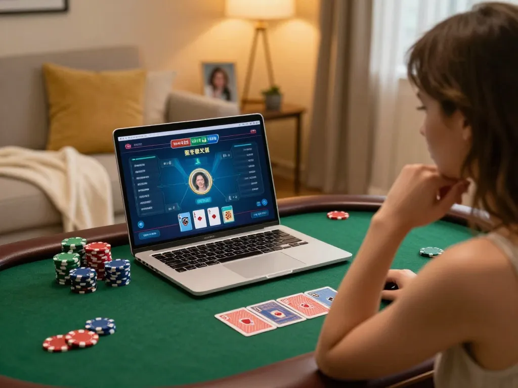 Engaging moment in SC88 online poker, showing a player considering her next strategic move.