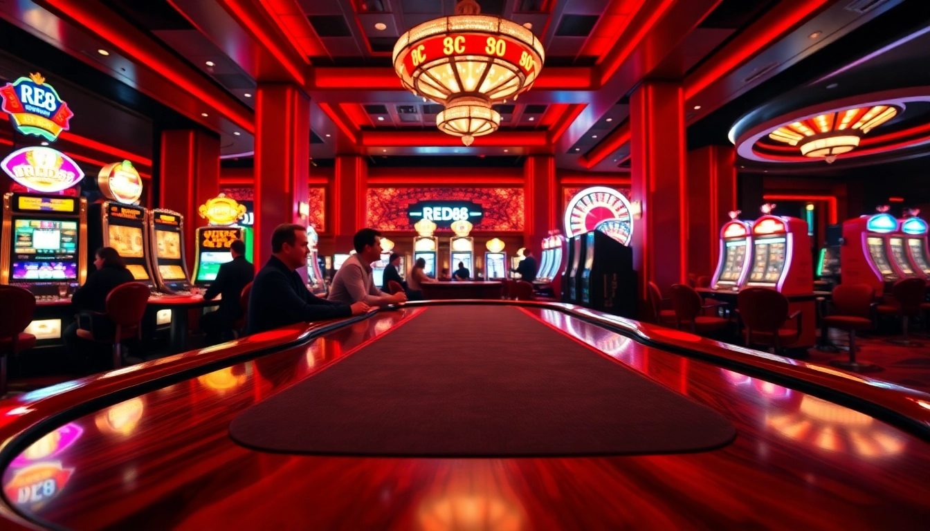 Experience thrilling gameplay at RED88 with vibrant casino tables and exciting gaming action.