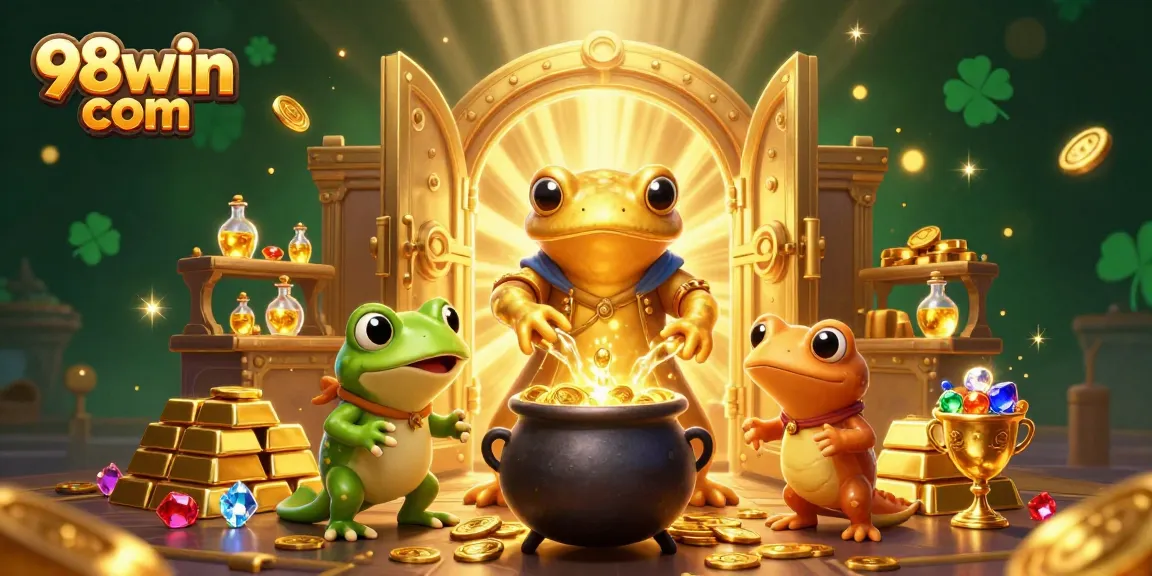 Engage with thrilling games at 98win com, featuring vibrant gold coins and characters in a rich casino setting.