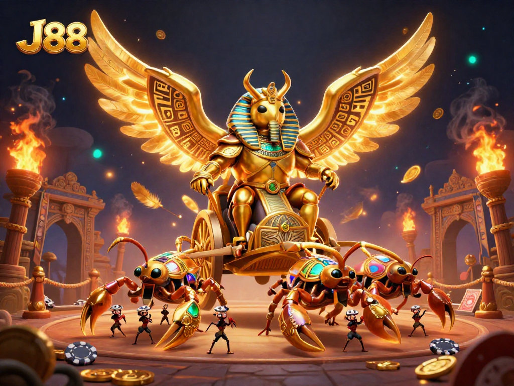 Engage in exhilarating J88 action with a golden scarab and scorpions at the casino