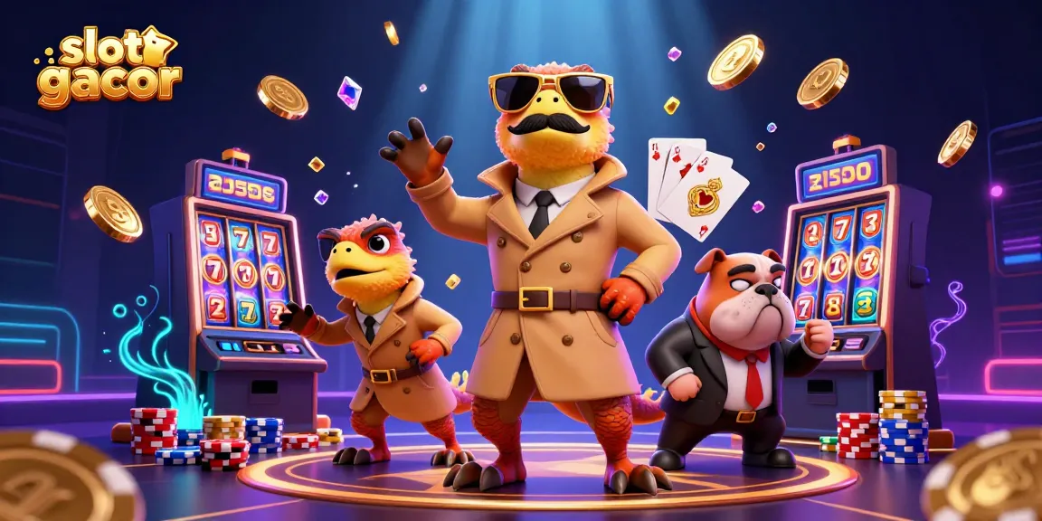 Experience the excitement of slot gacor with cartoon raptors attempting to sneak into a VIP casino.