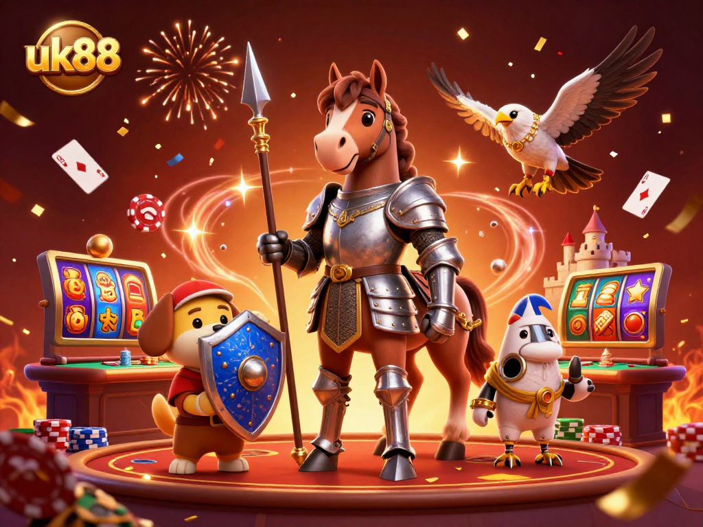 Experience thrilling gameplay at uk88 with an action-packed scene featuring vibrant casino elements.