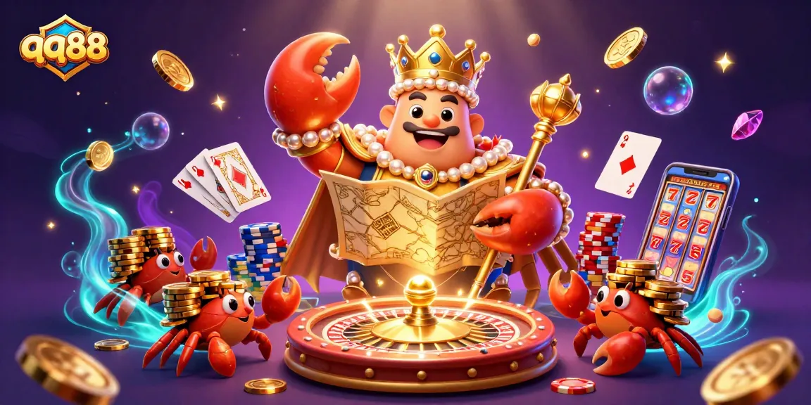 Experience exciting gameplay and rewards at qq88 casino with our majestic crab emperor and treasures.