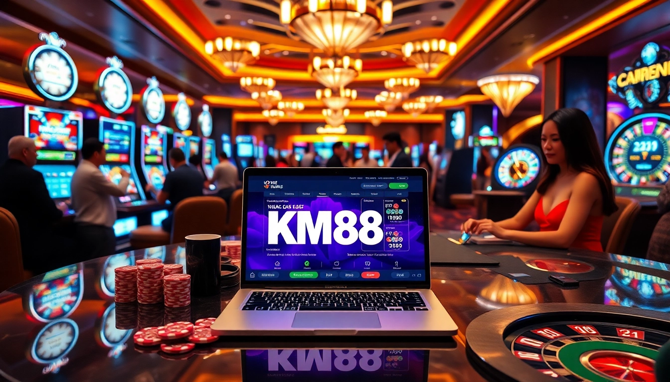 Engaging players enjoying various games at KM88's luxurious casino interface.