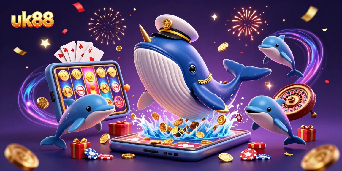 Win big with uk88 as a gigantic whale and friends navigate a sea of gaming coins.