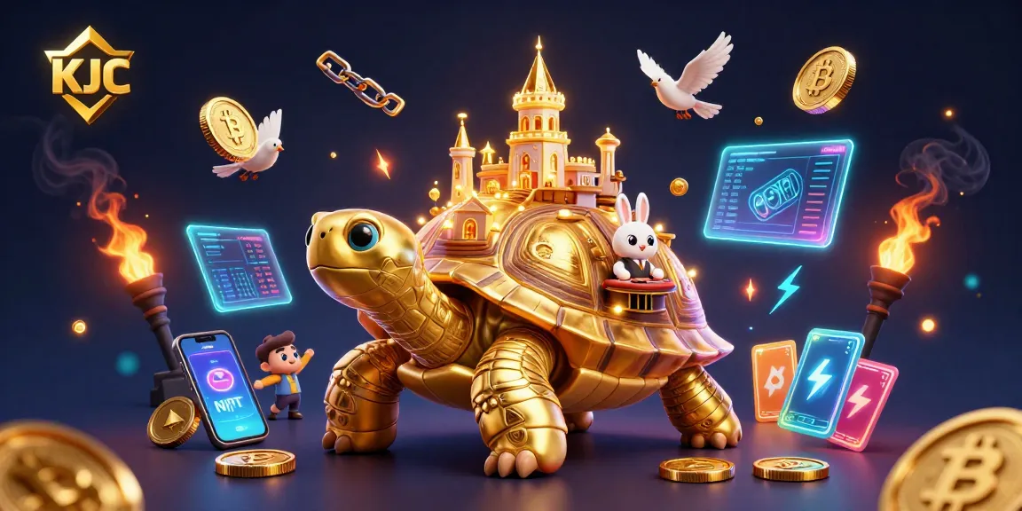 Join KJC's thrilling gaming experience with a golden tortoise and rabbit dealer in a lively casino ambiance.
