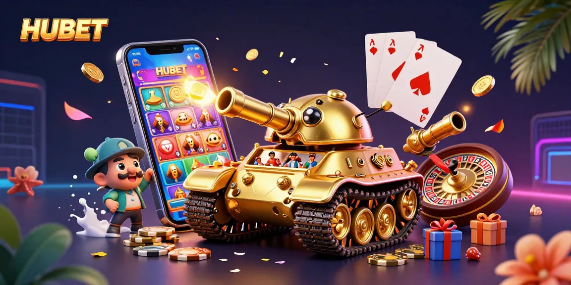 Experience HUBET's vibrant casino world with a golden beetle tank and thrilling games.