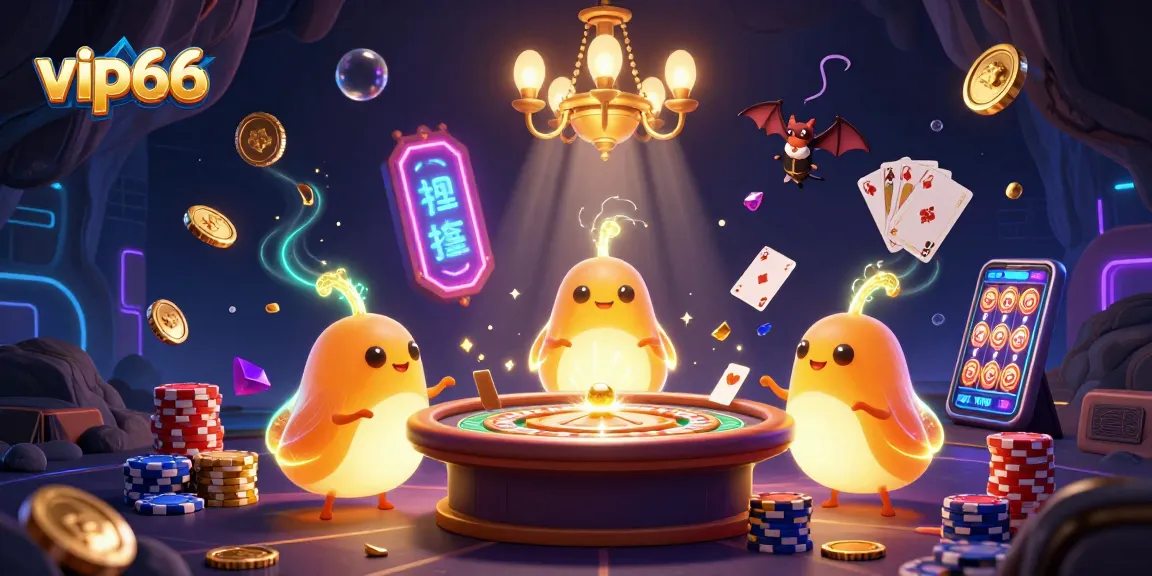 Experience the vibrant vip66 casino with glowworms and a bat dealer amidst dynamic gaming elements.