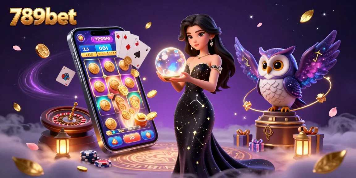 Experience thrilling gaming with 789bet’s stunning 3D illustration showcasing a dynamic casino atmosphere, featuring a mystical woman and slot games.