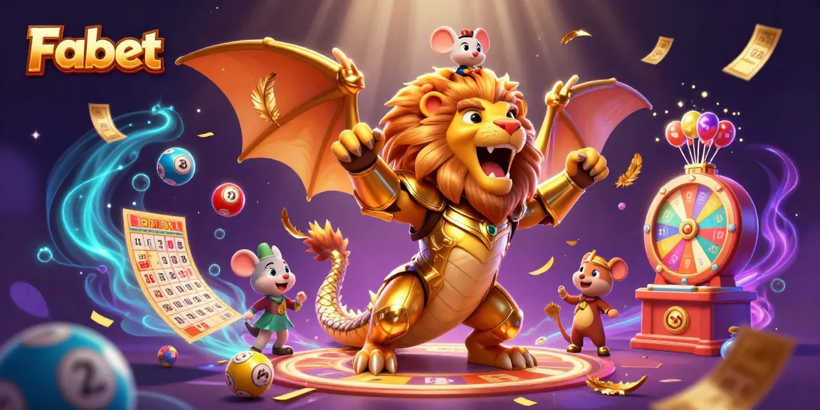 Fabet offers exciting lottery experiences with vibrant 3D illustrations of chimera and game elements.