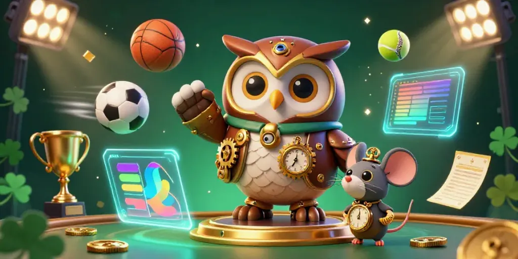 Experience thrilling gaming at 789club with a vibrant 3D scene of a time-traveler owl and dynamic sports elements.