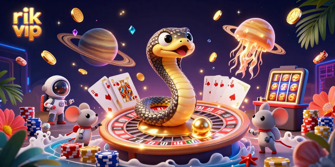 Experience excitement at rik vip with a vibrant cosmic roulette scene featuring playful astronauts and a golden jellyfish dealer.