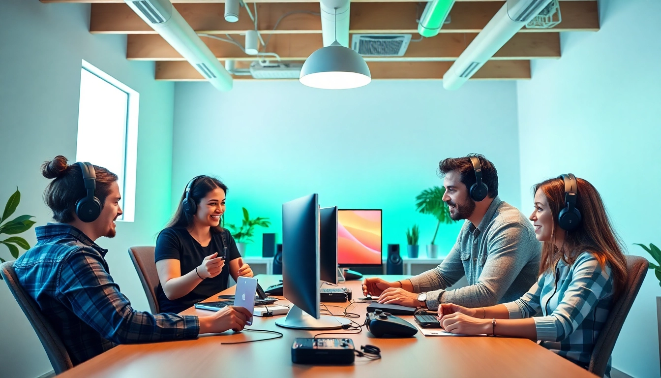 Dynamic creative workspace showcasing casual gaming and sound experiences at 399W.