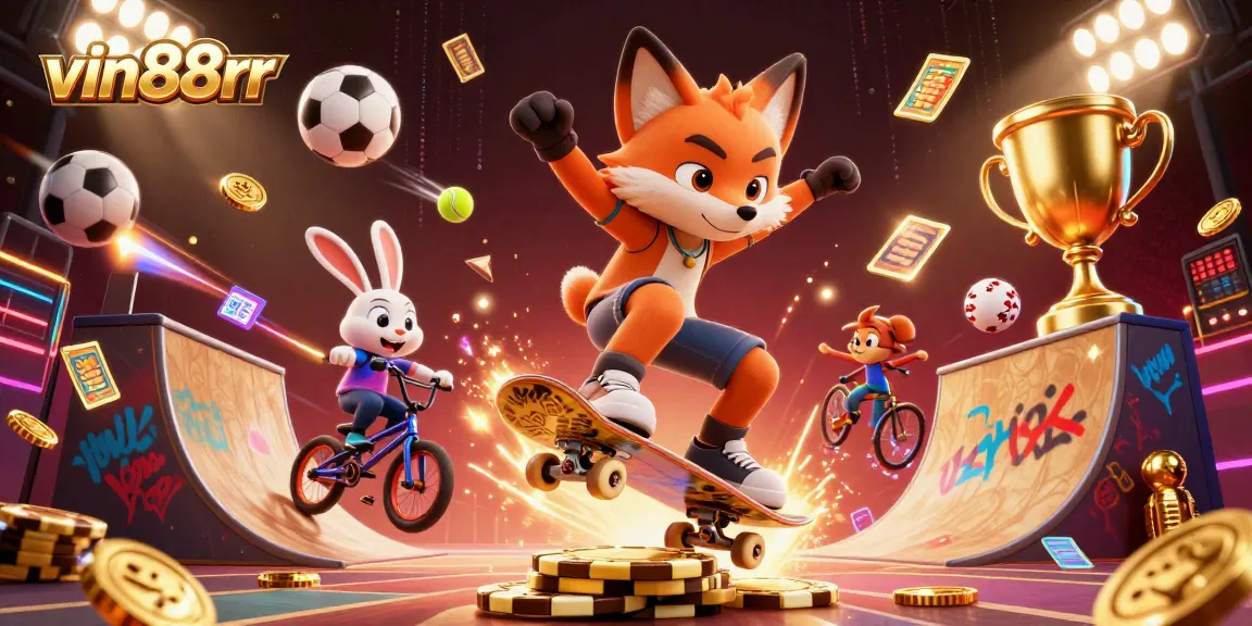 vin88rr: Experience the thrill of betting with vibrant characters in a dynamic casino scene.