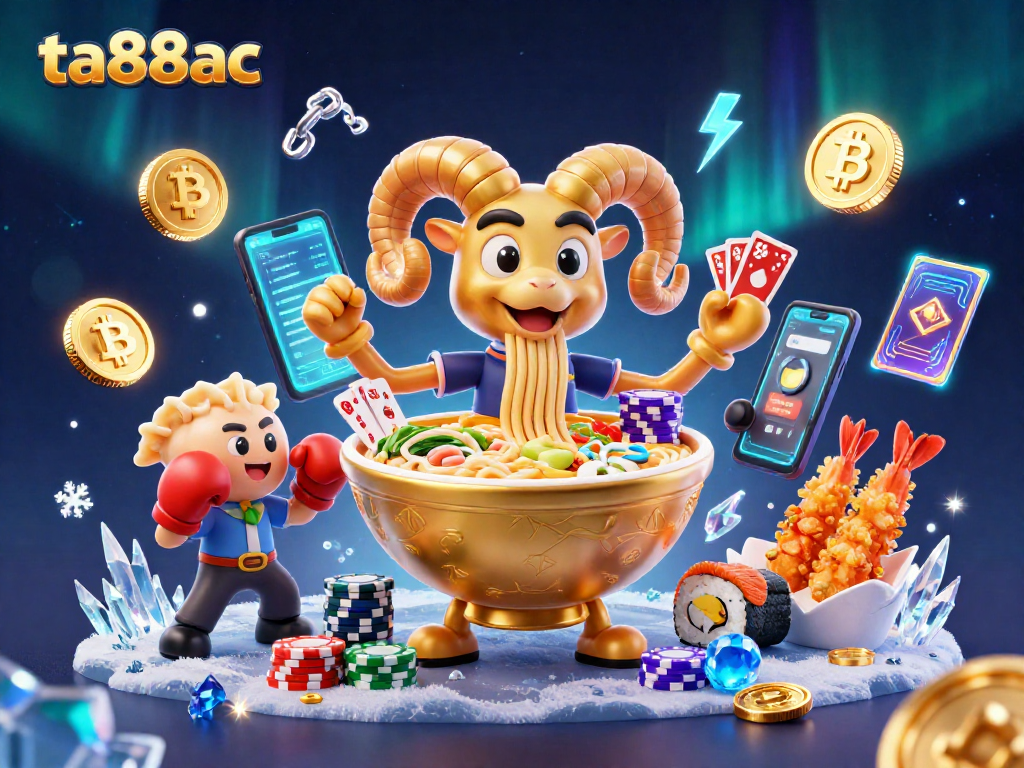Experience the excitement of ta88ac with a vibrant 3D illustration of a unique casino scene featuring animated food characters.