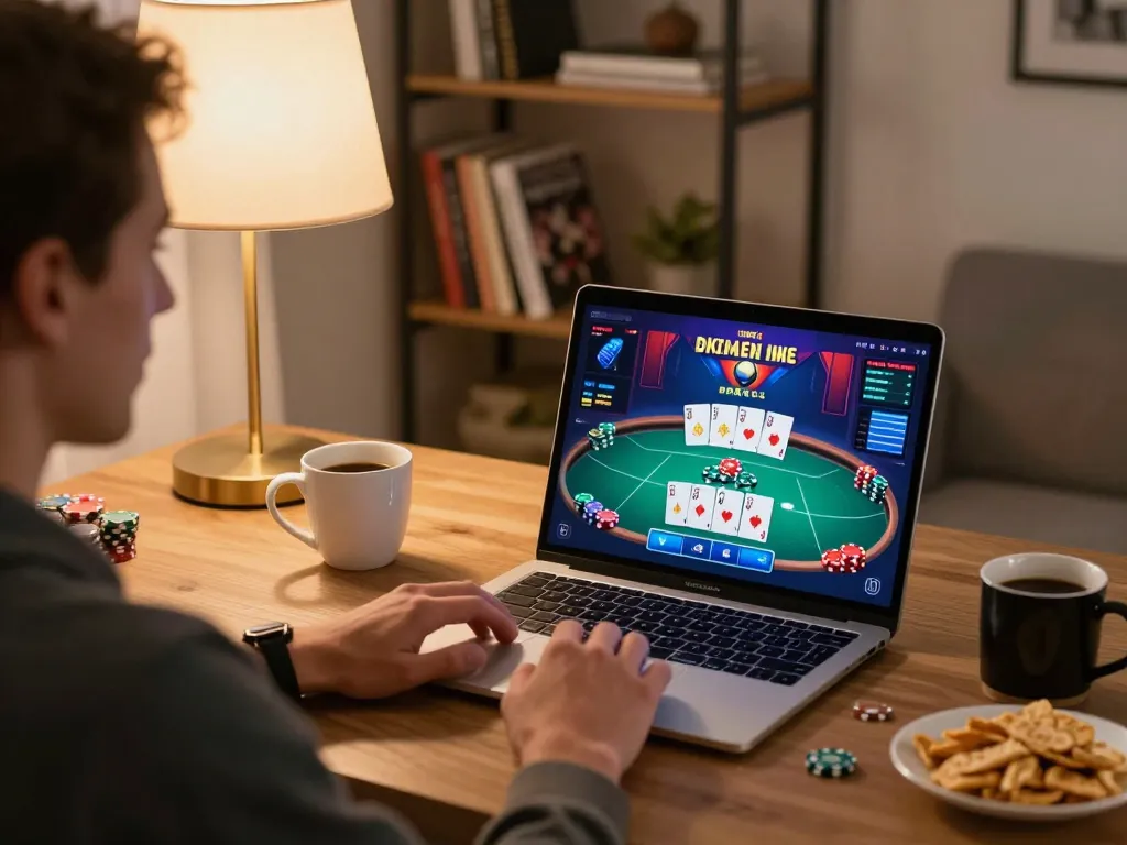 Experience online poker at https://net88.wtf/ with a cozy home gaming setup and vibrant gameplay.