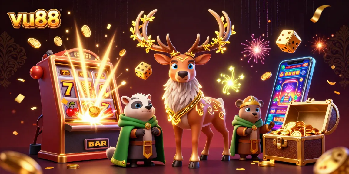 Experience thrilling gaming at vu88 with vibrant casino elements and enchanting characters.