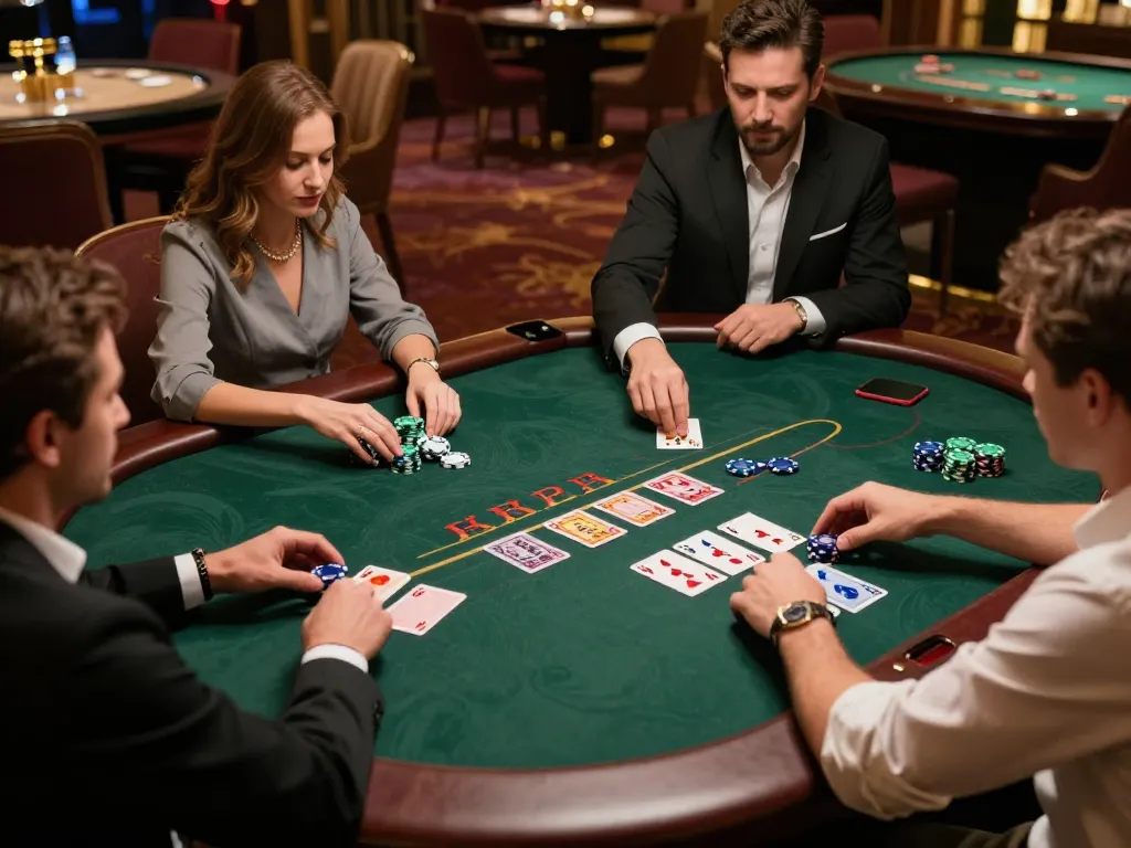 Players at DA88 blackjack table strategizing bets in luxurious casino ambiance