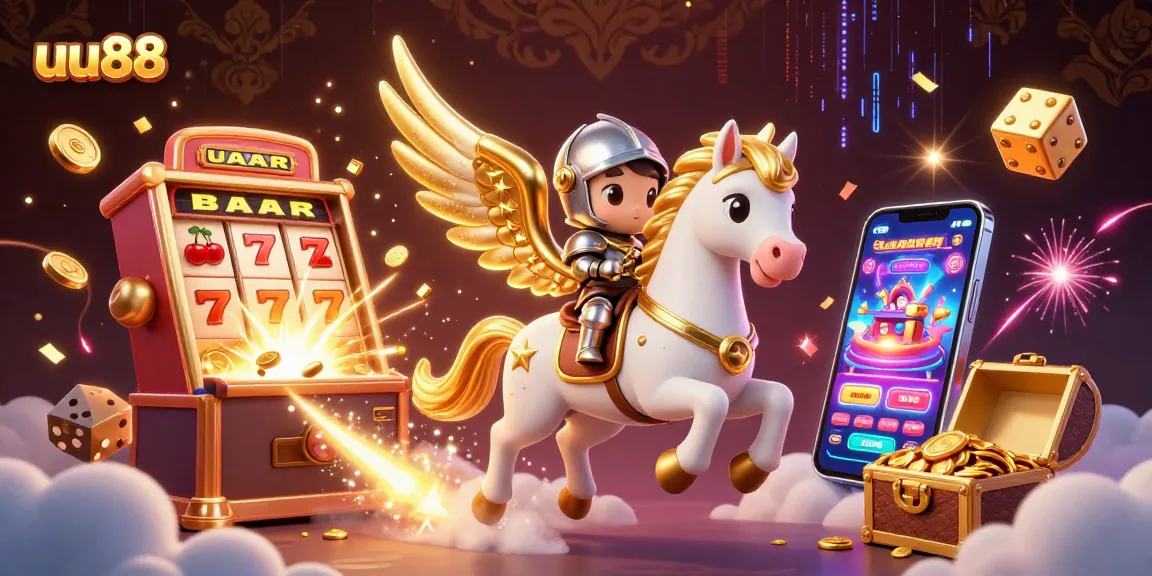 Experience thrilling gameplay at uu88 with a lively scene featuring dynamic characters, slot machines, and exciting casino elements.