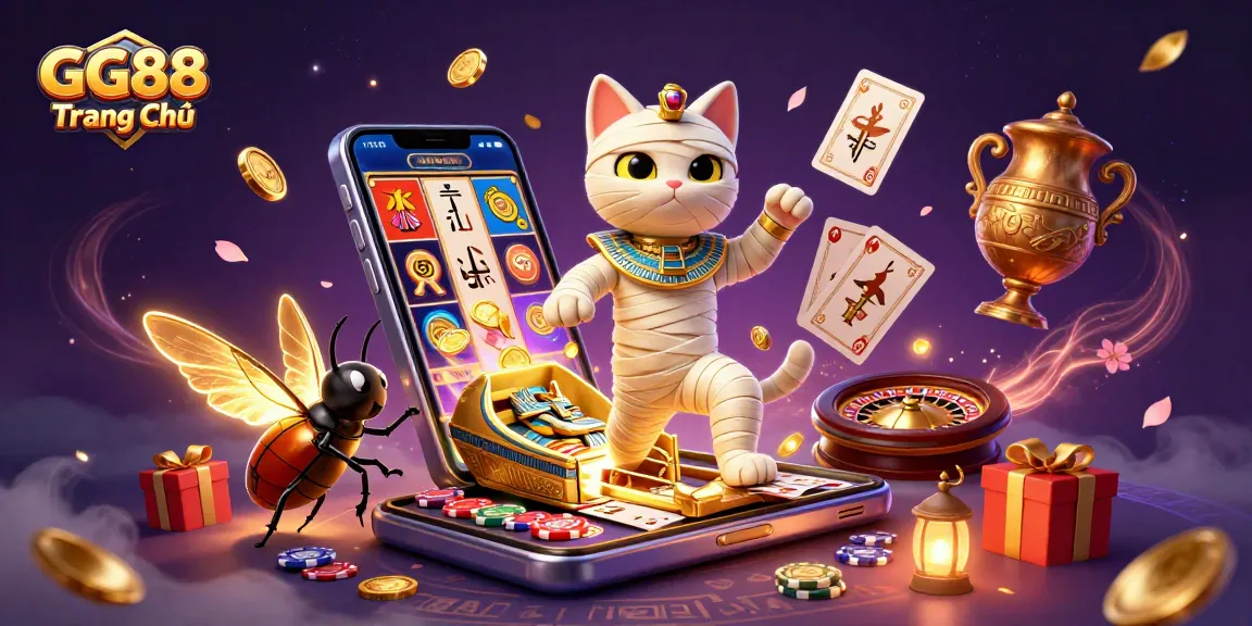 Win big at GG88 Trang Chủ with a thrilling 3D casino adventure featuring a mummy cat and vibrant slot games.