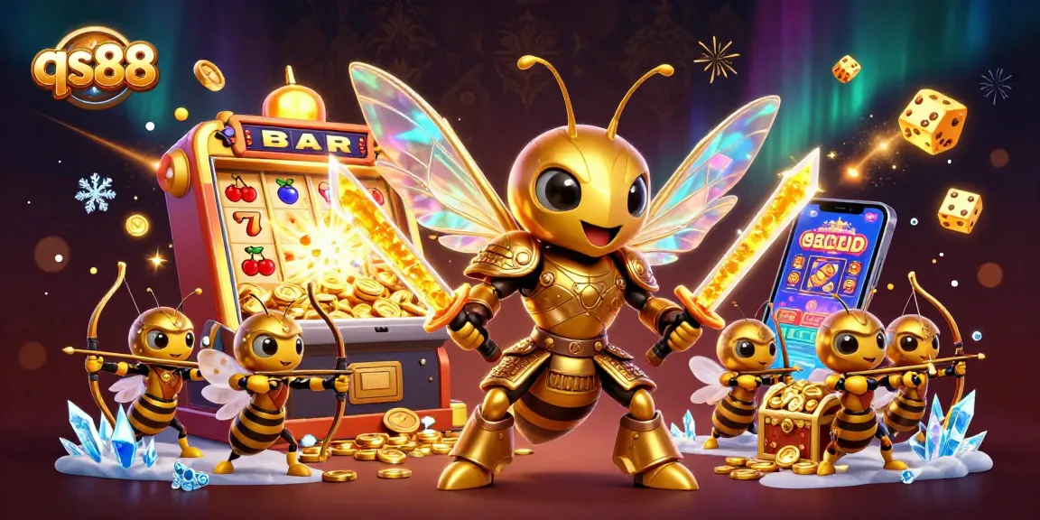 Experience thrilling wins with qs88's colorful 3D jackpot scene featuring vibrant casino elements and unique characters.