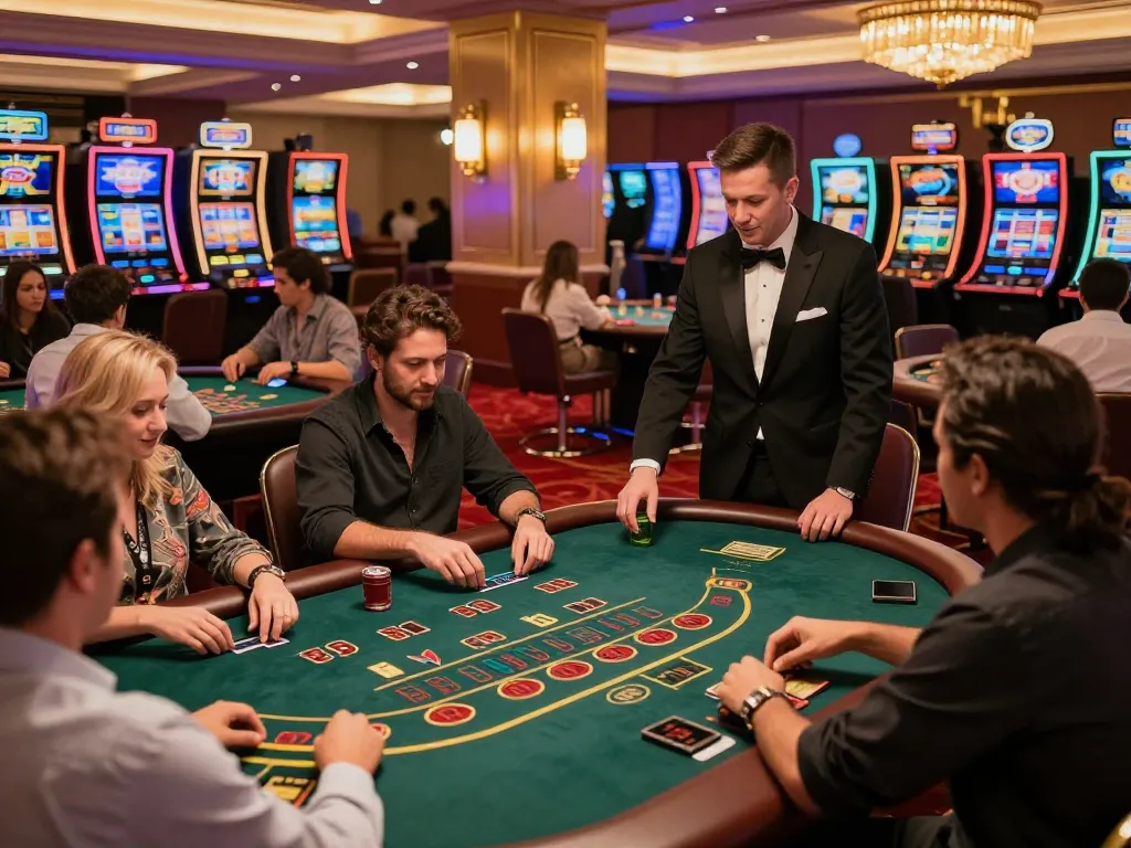 Winning blackjack gameplay at F8BET link f8bet with players engaged and a dealer in action.