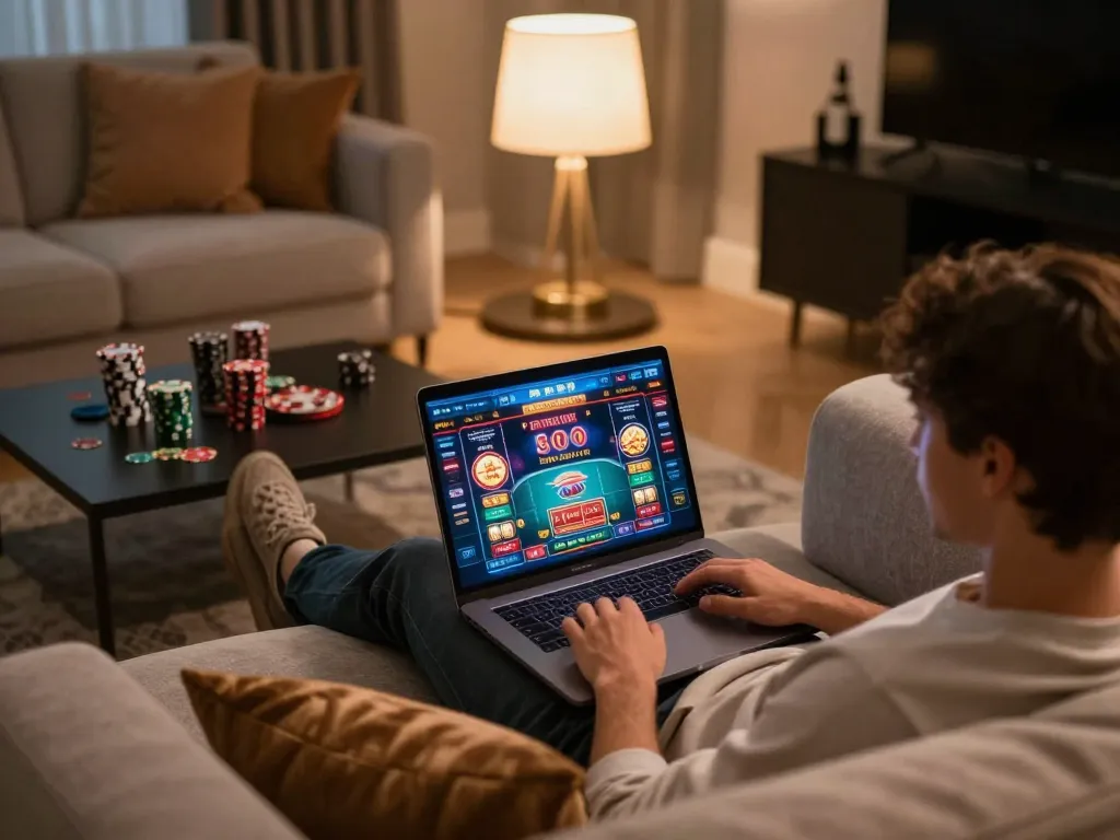 Engaging online casino gaming session at home while using go 88 for strategic bets.