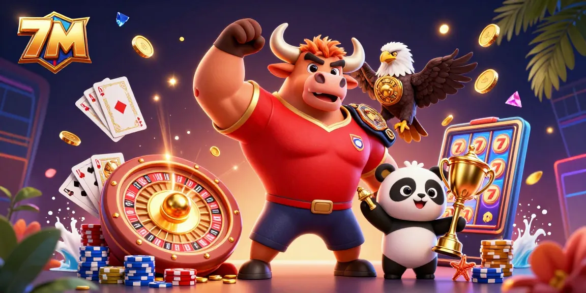 Experience the thrill of sports betting with 7M's dynamic casino scene featuring trophies and winnings.