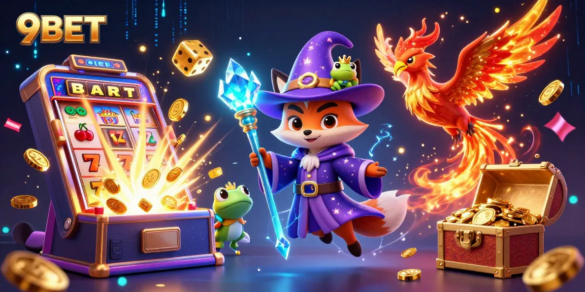 Experience the thrill of 9BET with a dazzling 3D casino illustration showcasing a jackpot explosion.