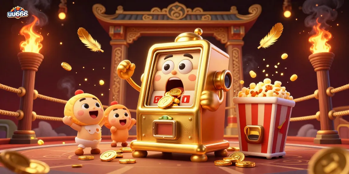 Spin the uu666 slot machine to unleash a shower of coins and jackpot excitement in this vibrant casino scene.