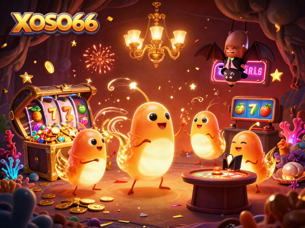 Experience engaging gameplay and slots at XOSO66 with vibrant casino elements and dynamic characters.