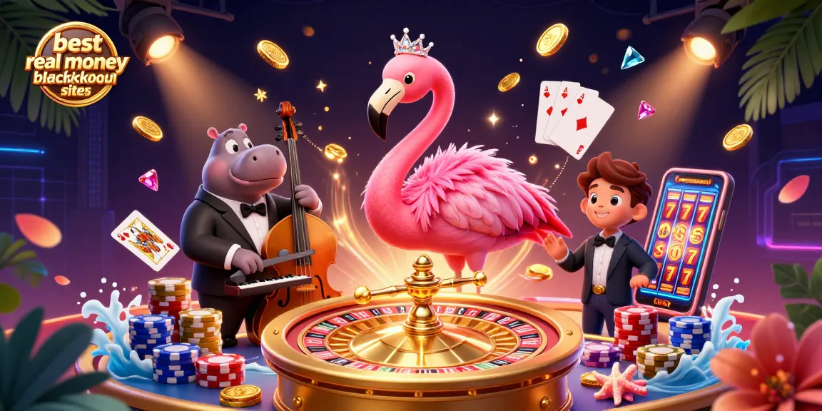 Experience the excitement at the best real money blackjack sites with vibrant casino characters and dazzling gaming elements.