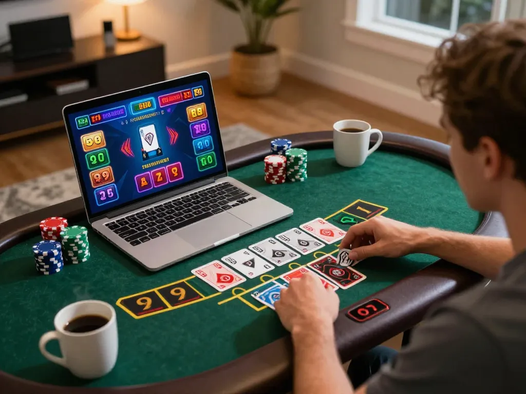 Engaging online blackjack experience on LC88 with strategic gameplay displayed on laptop.