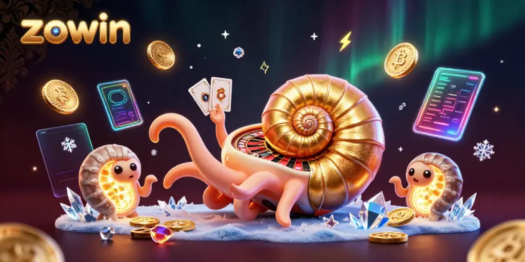Engage in thrilling gameplay at Zowin with a vibrant illustration of an intricate nautilus roulette wheel.