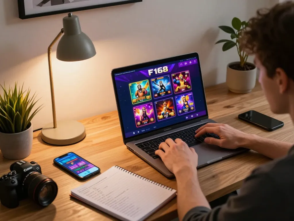 Engaging with the F168 casino app on a laptop reveals a dynamic online gaming experience