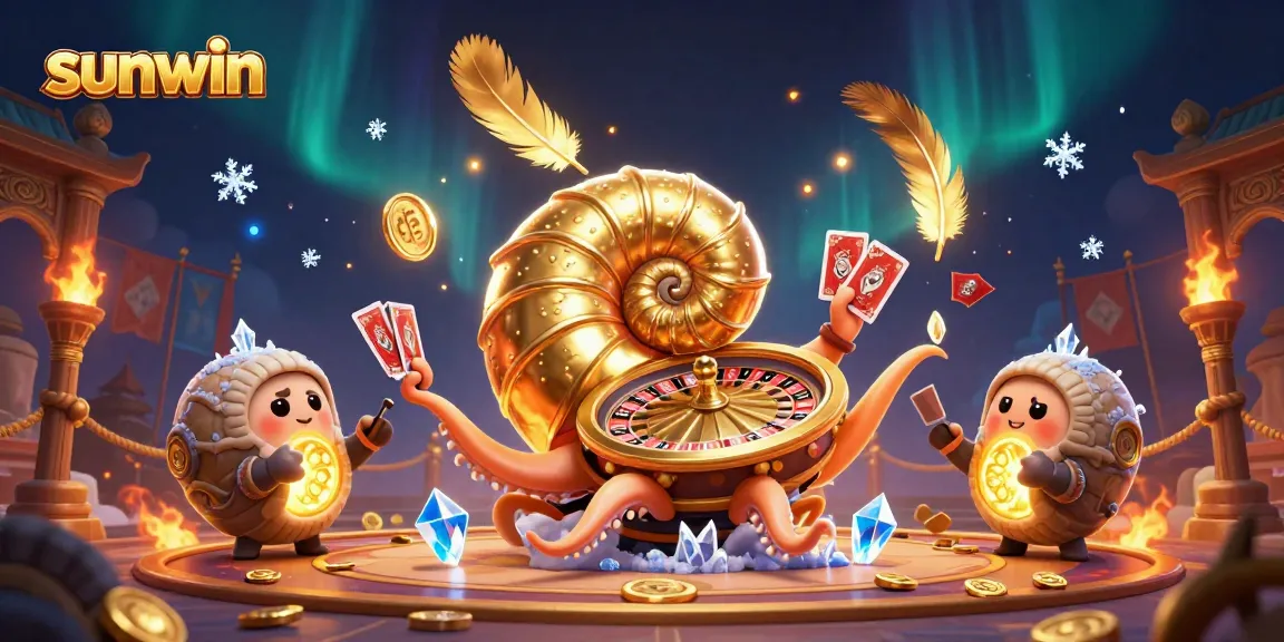 Sunwin engages players with 3D gameplay, showcasing vibrant casino elements and golden highlights.