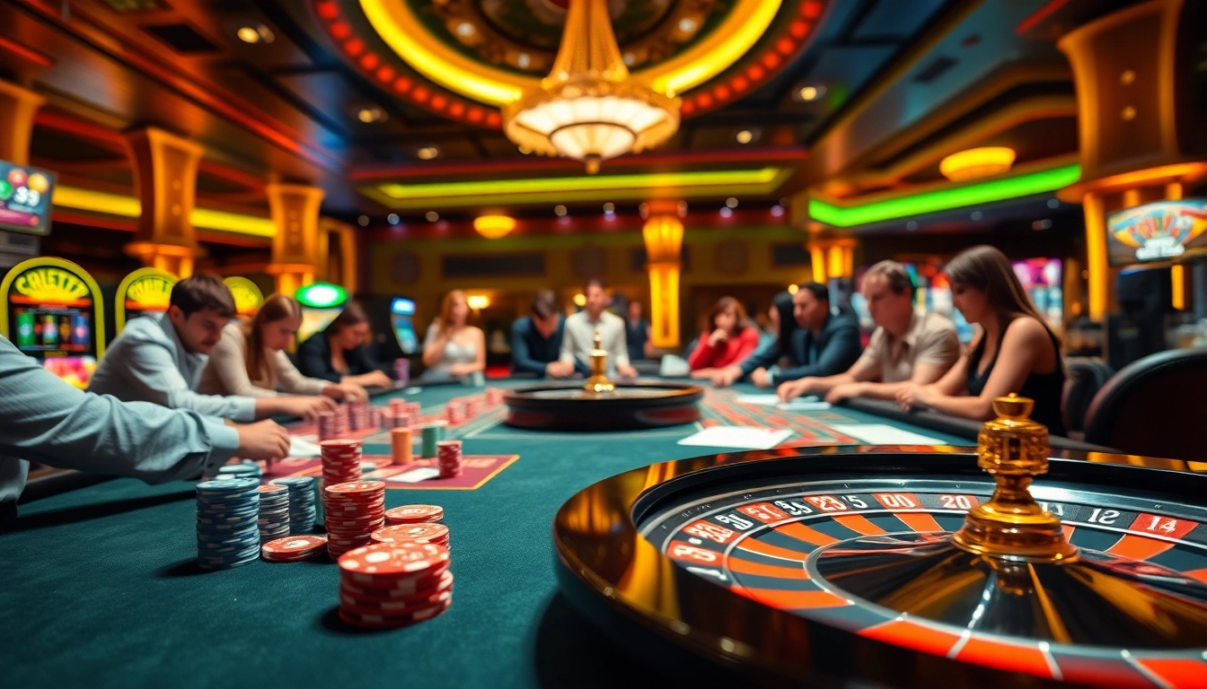 Players enjoying thrilling gaming experiences at GA 88 casino with vibrant tables and chips.