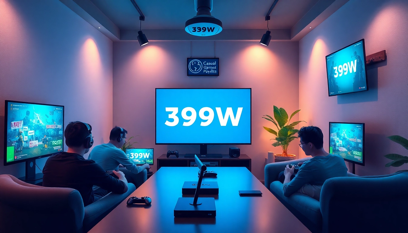 Engaging online gaming workspace featuring 399W branding and modern devices.